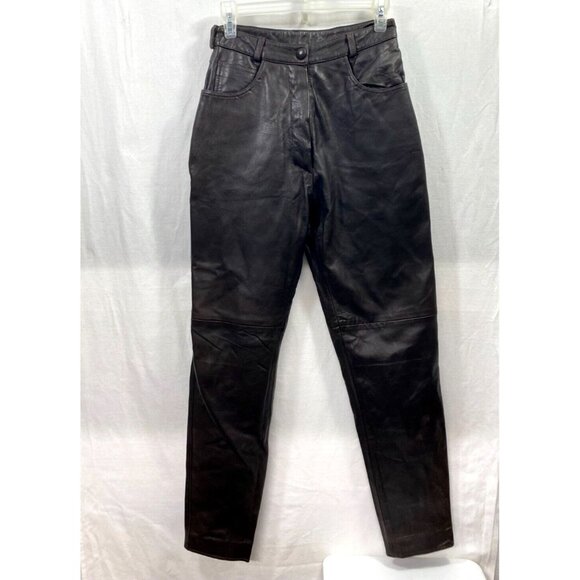 Vintage EQUIP Leather Pants Women 8 Choc Brown Buttery Soft High Rise Y2K Retro - Picture 1 of 6